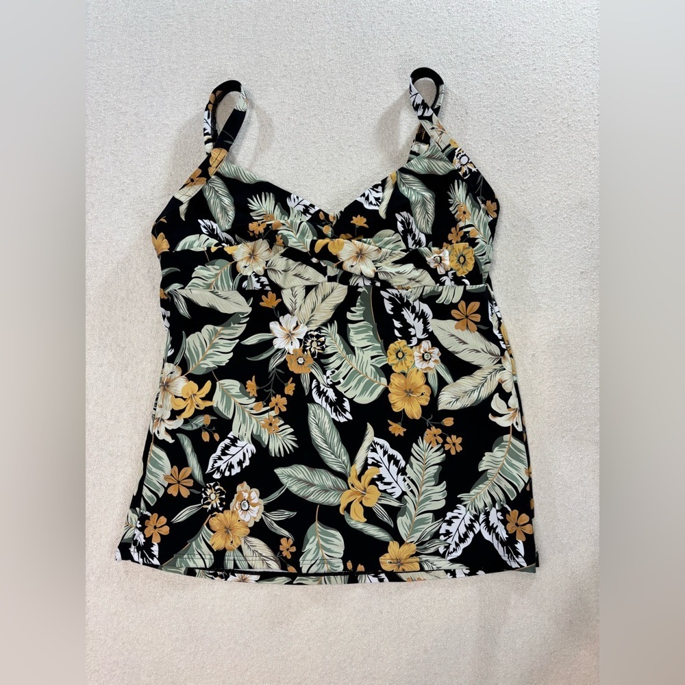 Sunseeker Floral Tankini Top 38B Black Tropical Swim Adjustable Straps - Picture 2 of 8